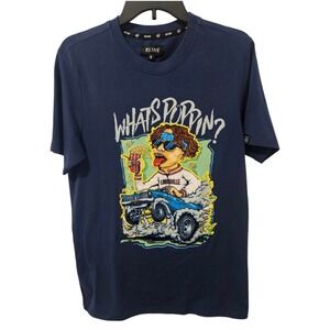RS1NE Whats Poppin? Graphic T Shirt Tee Short Sleeves Men's Small Blue